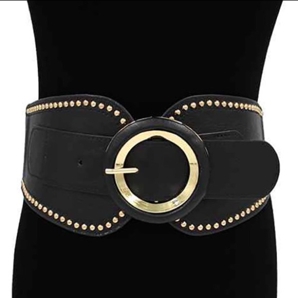 Black and Gold Wide Leather Statement Belt